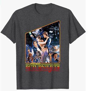 Star Wars Return of the Jedi Epic Full Cast Poster T-Shirt, Gray, Medium